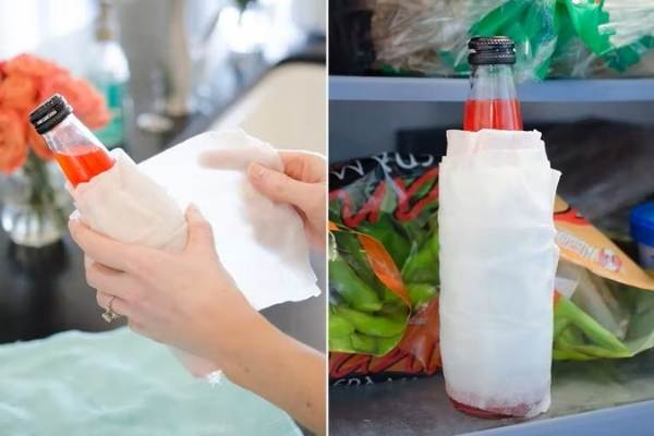 Wrap juice bottles with wet paper towels and keep them in refrigerator for quick chilling