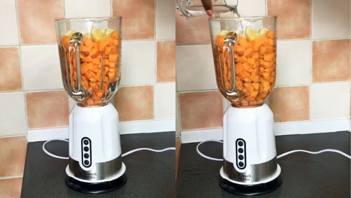 Making carrot juice with a blender