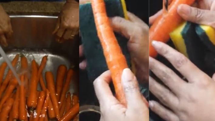 washing and scrubbing carrots