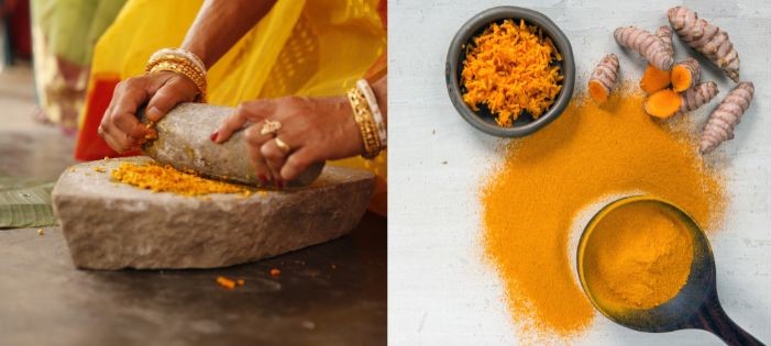 traditional way of grating turmeric