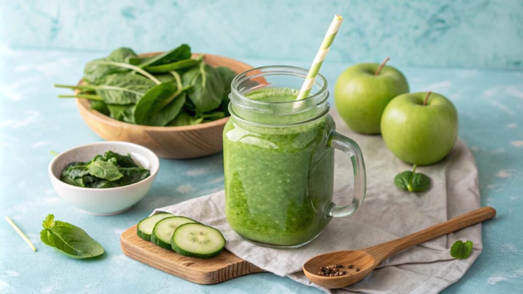 Green Machine Energy Shot recipe with apple cucumber and spinach