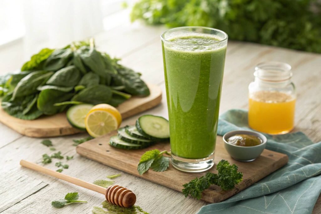 Green juice shot with Spinach cucumber and parsley