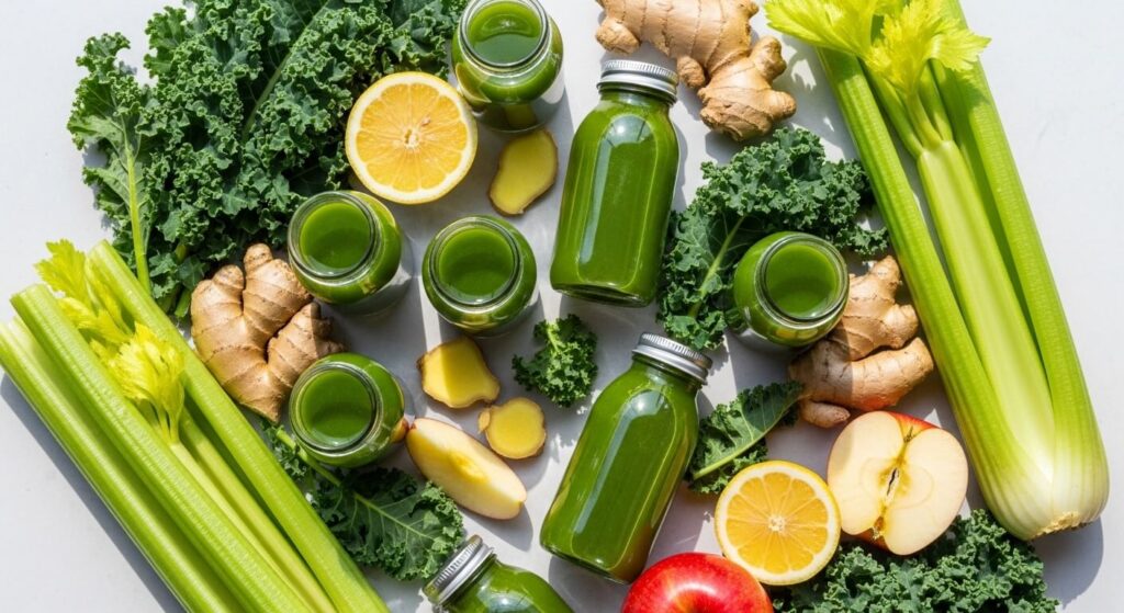 Key ingradients of green juice shots recipes detox juice shots